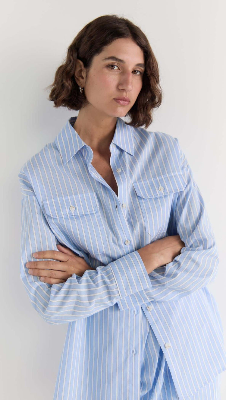 STAPLE THE LABEL - AYRA SHIRT - Blue/White-Stripe