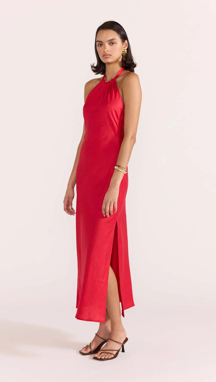 STAPLE THE LABEL AMANA HALTER BIAS DRESS Red