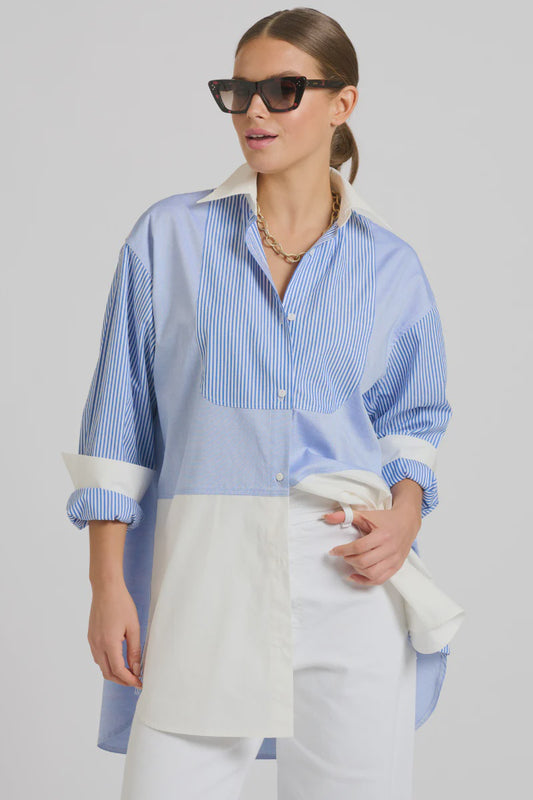 SHIRTY - THE  BOYFRIEND BIB OVERSIZED SHIRT - Blue Combo