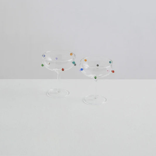 MAISON BALZAC - 2 CHAMPAGNE COUPES - Clear/ Multi
