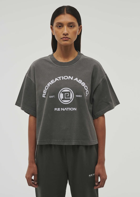 P.E NATION Throwback Boxy Short Sleeve Tee Washed Gunmental