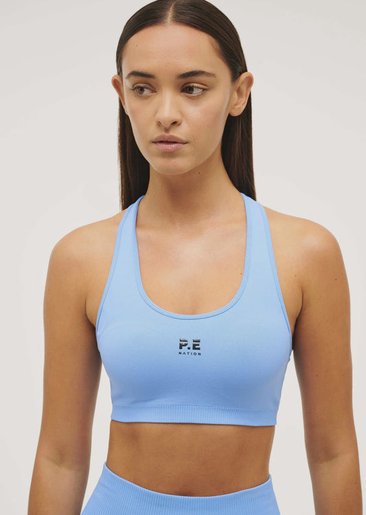 P.E NATION - RESTORE SEAMLESS SPORTS BRA -  Cornflower Blue