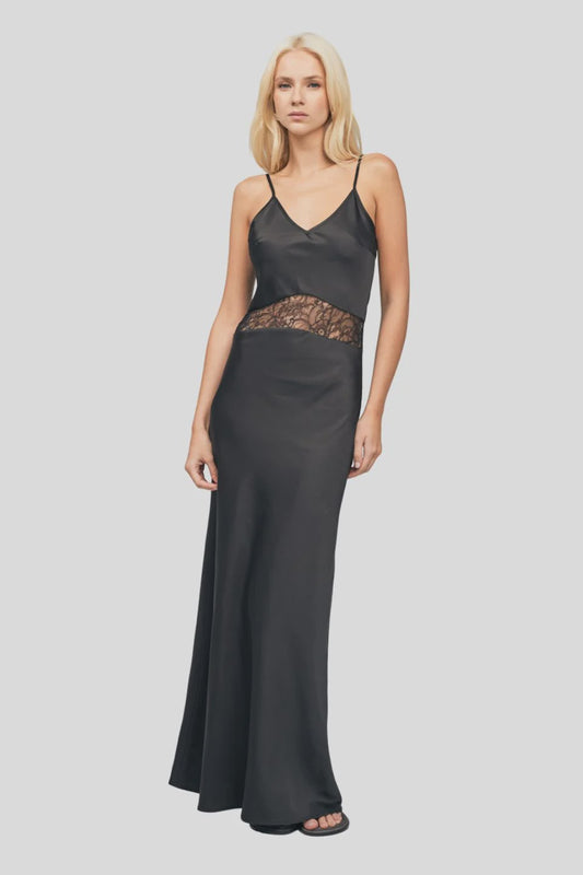 ROMY - MAXI DRESS WITH LACE - Black