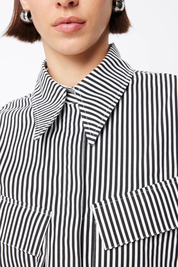 MOSSMAN -TUDOR SHIRT - Black/White Stripe