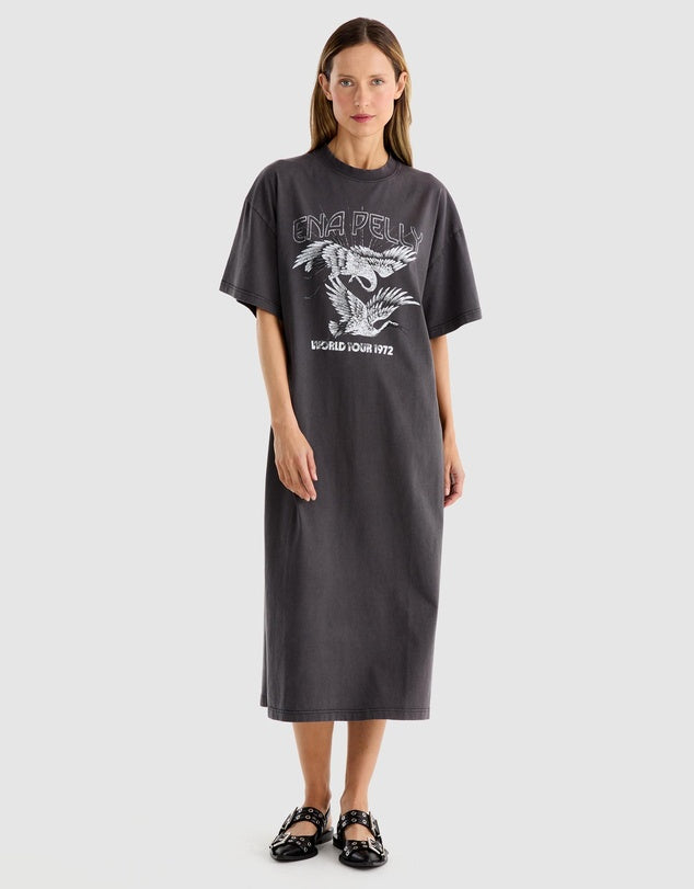 ENA PELLY - WORLD TOUR TEE DRESS - Faded Black