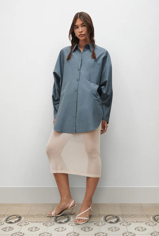 SILK LAUNDRY - COTTON SILK ROUND SHIRT - Slate