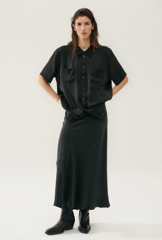 SILK LAUNDRY - LONG BIAS CUT SKIRT - BLACK