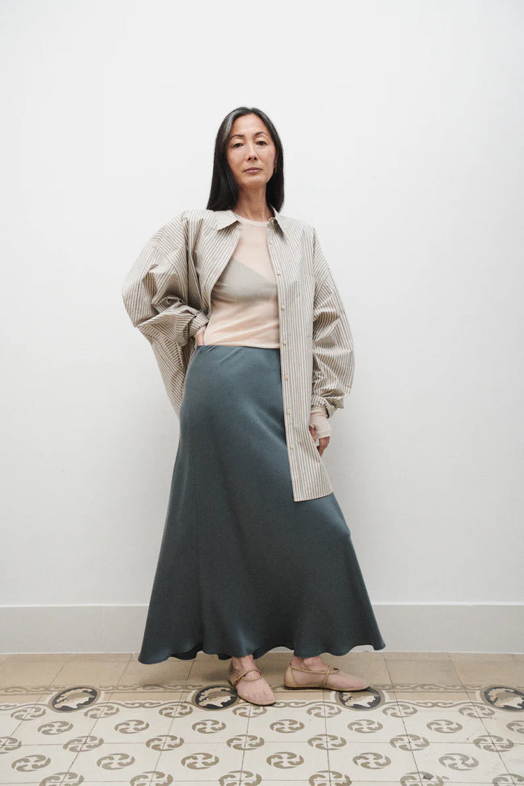 SILK LAUNDRY - LONG BIAS CUT SKIRT - Slate