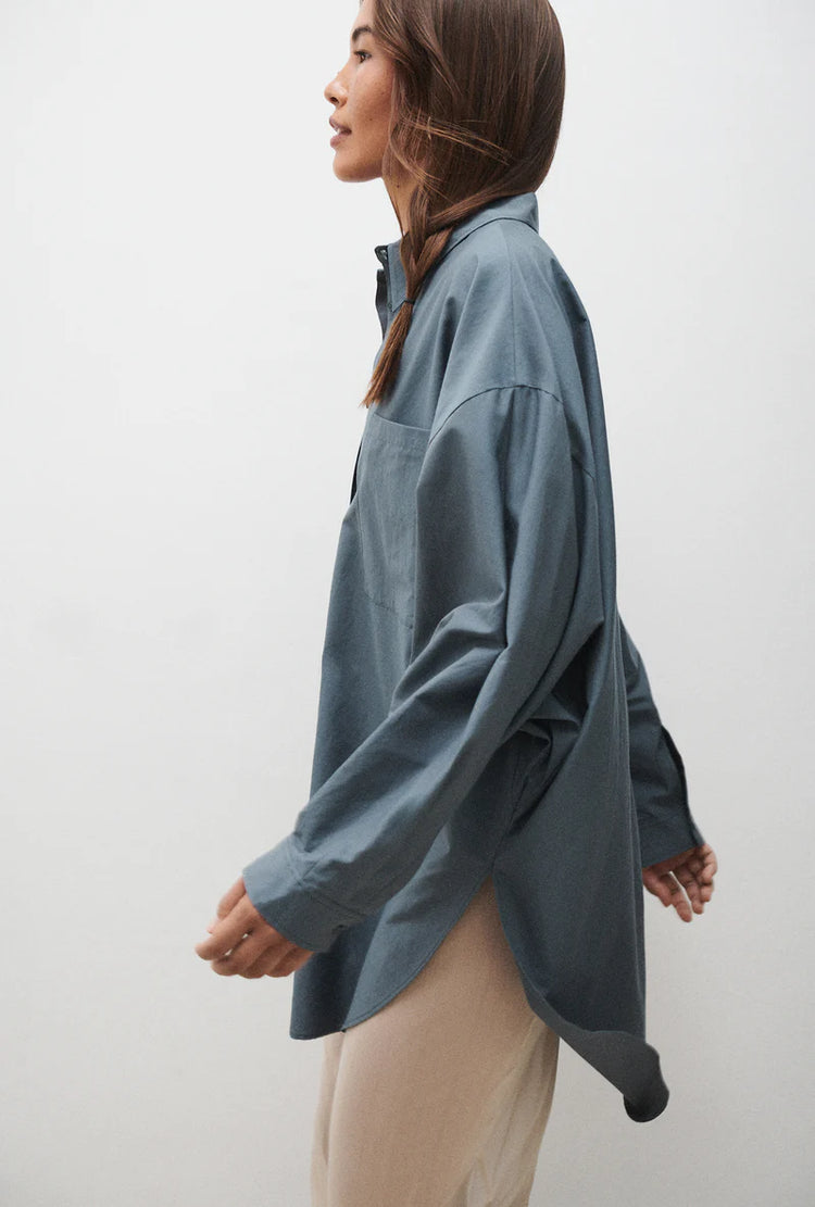 SILK LAUNDRY - COTTON SILK ROUND SHIRT - Slate