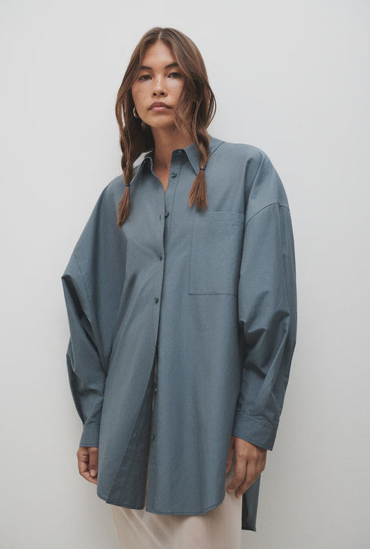 SILK LAUNDRY - COTTON SILK ROUND SHIRT - Slate