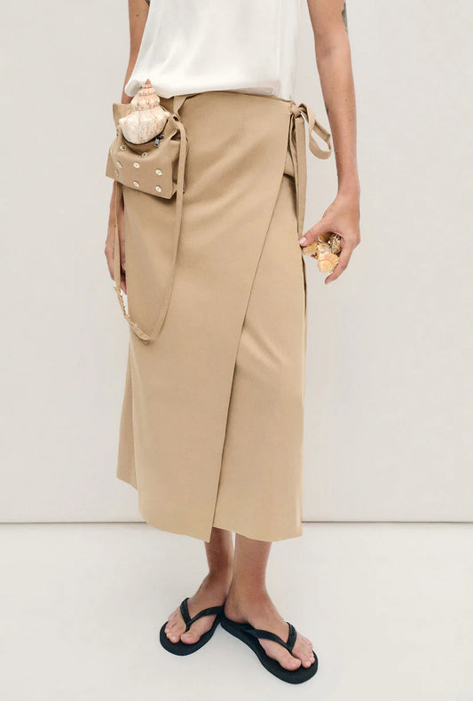 SILK LAUNDRY - PEARL WRAP SKIRT - Sand
