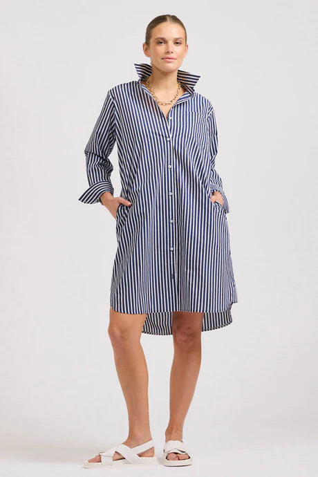 SHIRT - CLASSIC SHIRT DRESS - French Navy Stripe