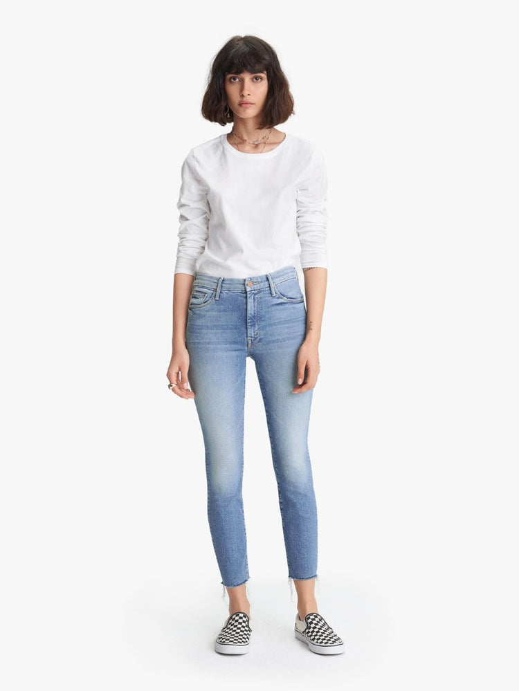 MOTHER DENIM HIGH WAISTED LOOKER ANKLE FRAY JEANS Shoot to Thrill
